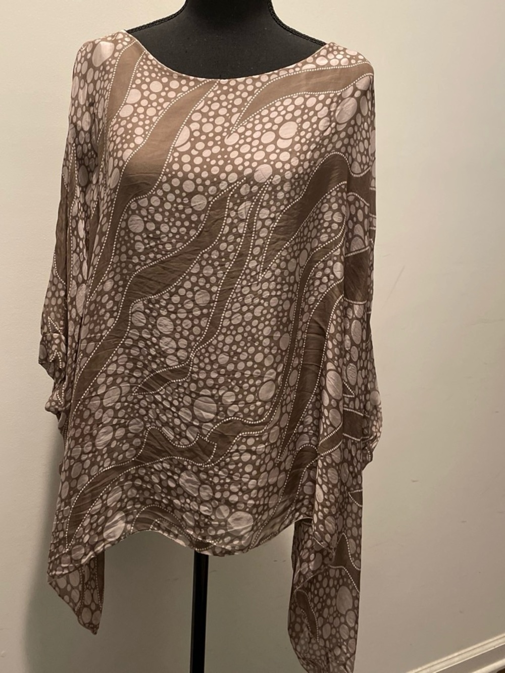 Southern Style Abstract Dotted Swirl Print Kaftan Silk Blend Boho Fairy Easywear